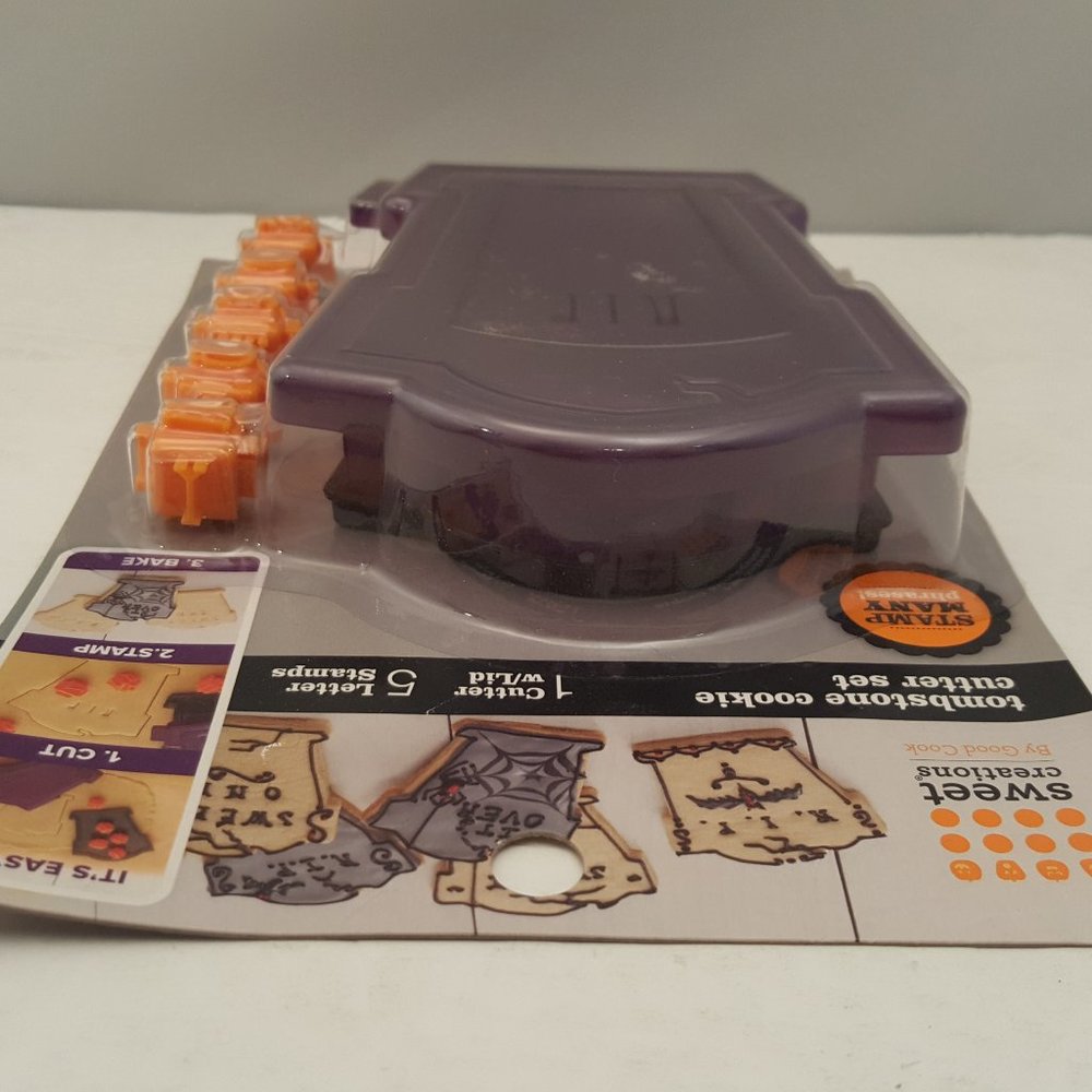 SWEET CREATIONS Tombstone Cookie Cutter Set w Lid & 5 Letter Stamps - Picture 5 of 7